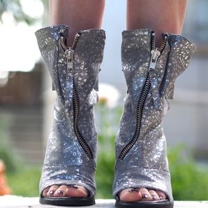 Silver genuine leather summer boots/sandals